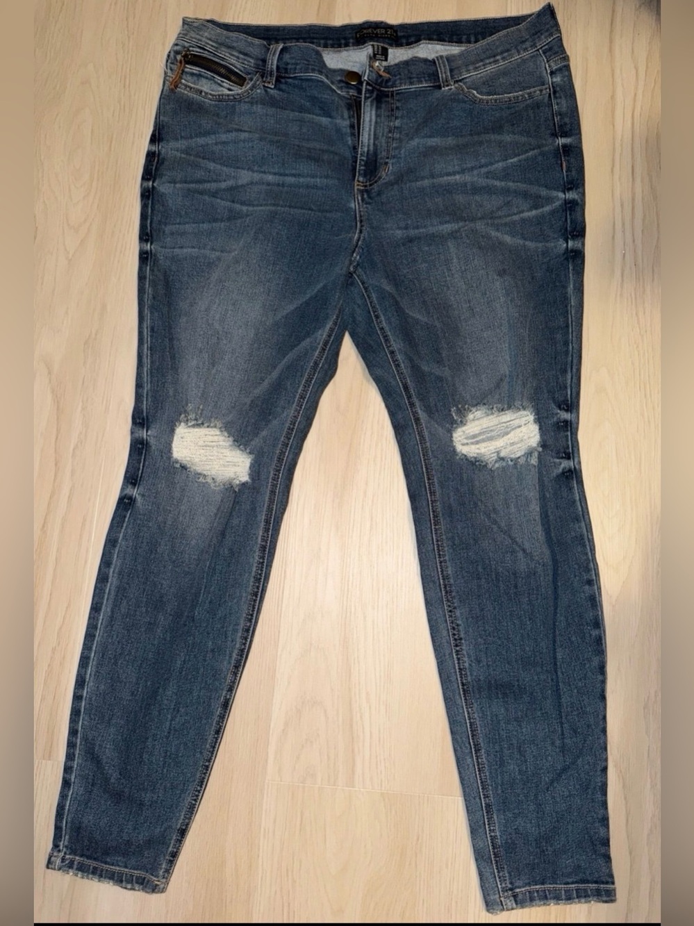 Forever 21 Dark Blue Ripped Skinny Jeans